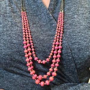 Long Layered Raspberry Beaded Necklace